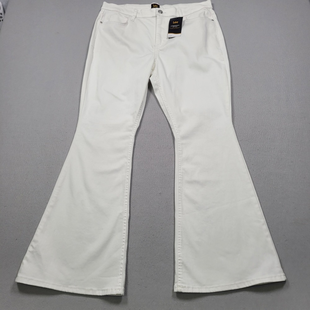 Lee Legendary Flare Jeans White Denim 16 Short High Rise Stretch 112346711